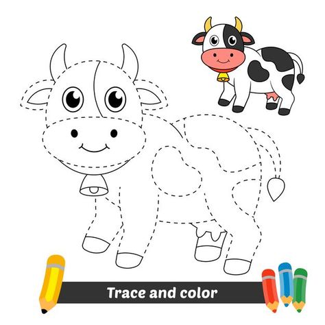 Trace and color for kids, cow vector | Premium Vector #Freepik #vector #school #baby #book #kids Tracing Drawing For Kids, Cow Worksheets Preschool, Animal Pictures For Kids, Business And Advertising, Trace And Color, Art Books For Kids, Cow Vector, Cow Drawing, Cow Colour