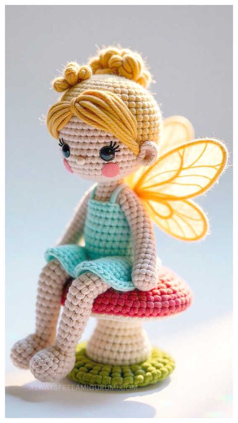 Amigurumi Fairy Crochet Free Pattern Crochet Rose Fairy Free Pattern, Crochet Fairies, Fairy Amigurumi, Flying Fairies, Amigurumi Crochet Free Pattern, Fairy Crochet, Crochet Bat, Carnival Ideas, Rainbow Fairy