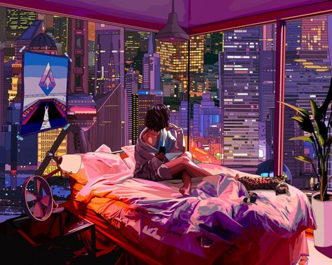 Mad Dog Jones, Tall Buildings, Mad Dog, City Lights, Cyberpunk, Bedroom, Bed