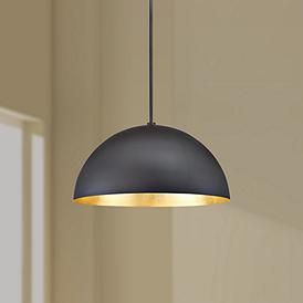 Yolo 18"W Dark Bronze and Gold Leaf LED Pendant Light Gold Pendant Lighting, Pendant Light Styles, Dome Pendant Lighting, Kitchen Island Lighting Pendant, Contemporary Chandelier, Kitchen Pendants, Dining Living Room, Kitchen Pendant Lighting, Chandelier Design