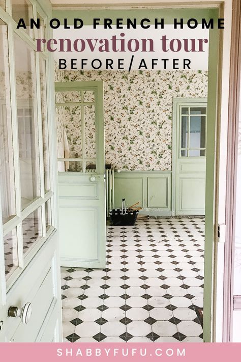 Visit this French country house tour renovation outside of Paris in an updated romantic style! Home tour l French country l Modern French home l French furniture l French renovation l elegant French home French Country House Wallpaper, Modern Beadboard, Cottage Carpet, French Renovation, Romantic Style Home, French Country Flooring, Modern French Home, Country Style Architecture, French Modern Home