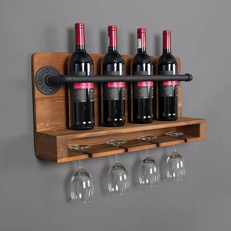 Wall Mounted Wine Rack Wood, Industrial Wine Racks, Wine Rack Design, Bar Space, Bar Sala, Wine Stand, Tier Shelf, Wall Mounted Wine Rack, Wine Shelves