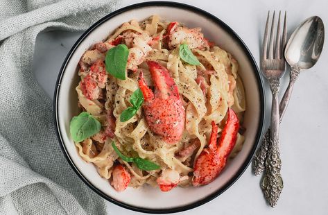 Lobster Pasta Lobster Pasta Recipe, Lobster Pasta, Live Lobster, Lobster Mac And Cheese, Cream Pasta, How To Cook Lobster, Lobster Meat, Lobster Bisque, Fish Salad