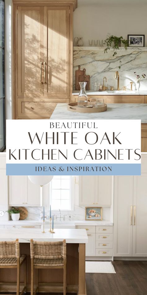 Do you love the look of white oak kitchen cabinets? These examples will provide plenty of ideas and inspiration for your own kitchen, whether you're planning a full remodel or just want ideas for the future! White Oak Kitchen Cabinets, Light Wood Kitchens, White Oak Kitchen, Oak Kitchen Cabinets, Minimalist Kitchen Design, Kitchen Design Modern White, White Oak Floors, Full Kitchen, Wood Kitchen Cabinets