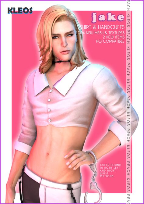 SUGAR | Jake Shirt & Handcuffs | Kleos Sims on Patreon Sims 4 Cc Femboy, Kleos Sims, Sims 4 Femboy Cc, Cheer Costumes, Puffy Shirt, Gay Outfits, Clothes Cc, Hand Cuff Bracelet, Free Sims 4