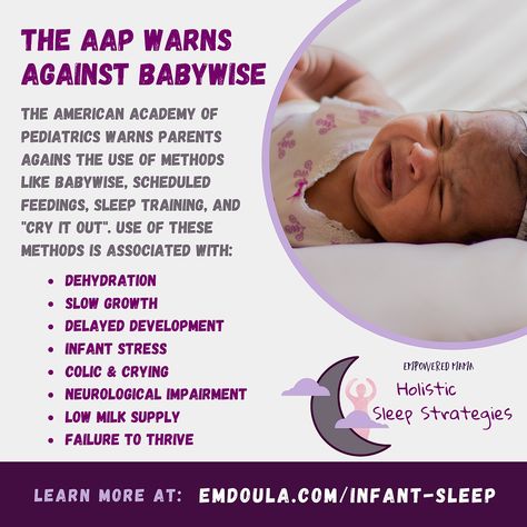 Babywise is a harmful sleep training method that promotes feeding your baby on a rigid schedule beginning around 6 weeks. Your baby is kept on an "eat-play-sleep" routine, as nursing to sleep is seen as creating a "bad habit". The truth is - babies do NOT need to be sleep trained! There is a better way - where you can support their biological needs, brain development, and their mental health. That's why I created Holistic Sleep Strategies! Sleep Training Baby Schedule, Toddler Sleep Training, Baby Sleep Consultant, Sleep Strategies, Failure To Thrive, Newborn Sleep Schedule, Sleep Training Methods, Newborn Schedule, Cry It Out