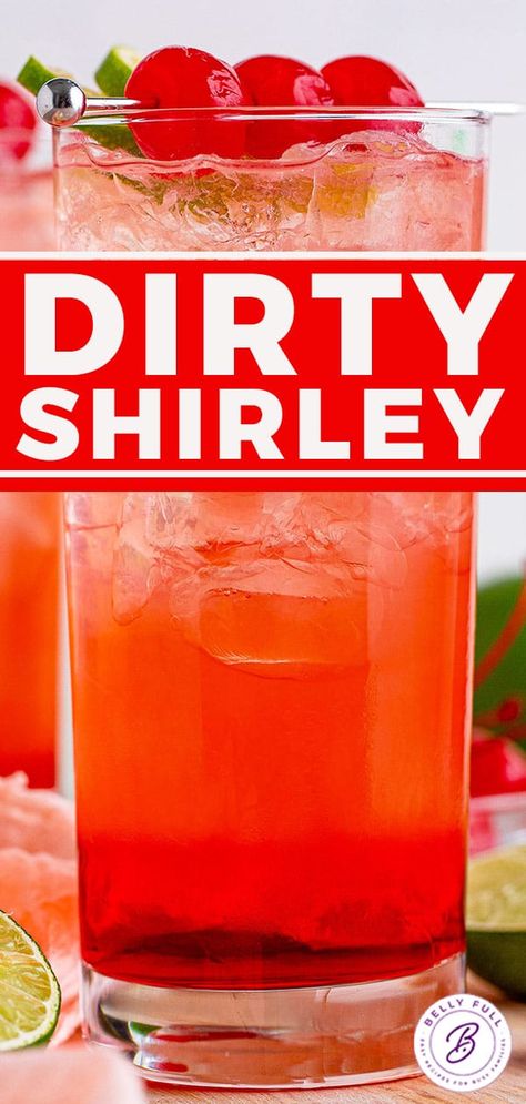 The childhood star grew up and so can the drink! A Dirty Shirley is the classic Shirley Temple drink with added vodka for adults. This easy cocktail is sweet, a little tart, refreshing, and so delicious. Whip up one drink, a couple, or make a big batch for a group! Party Cocktails Big Batch, Sweet Alcoholic Drinks, Drinks Alcohol Recipes Easy, Shirley Temple Drink, Dirty Shirley, Easy Mixed Drinks, Alcoholic Punch Recipes, Candy Cocktails, Alcholic Drinks