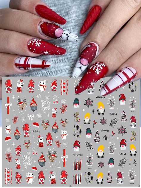 Multicolor  Collar  Plastic  Pattern Stickers Embellished   Beauty Tools Cute Red Nails, Urs Polar, Santa Nails, Festive Manicure, Christmas Nail Stickers, Unghie Nail Art, Red Christmas Nails, Manicure Diy, Nail Art Stickers Decals