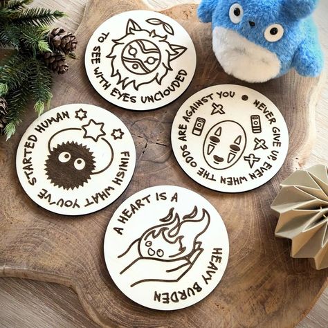 4er Set Fanart - Studio Ghibli - Untersetzer Ghibli Design, Wood Coasters Diy, Color Me Mine, Coaster Crafts, Craft Board, Diy Coasters, Coaster Design, Ceramic Coasters, Eid Gifts