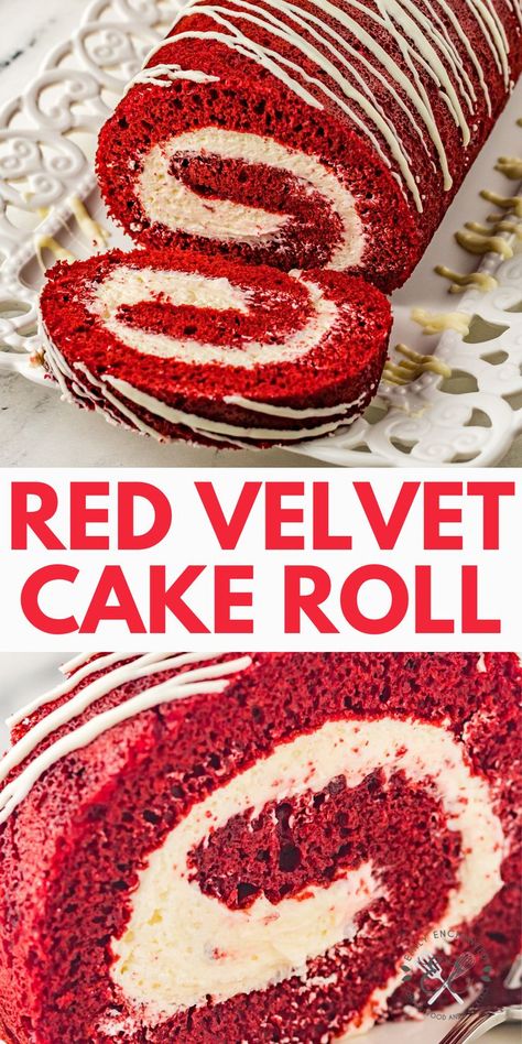 Red Velvet Cake Roll Recipe, Cake Mix Rolls, Easy Cake Mix Desserts, Christmas Cake Roll, Red Velvet Cake Roll, Holiday Cake Recipes, Best Red Velvet Cake, Bolo Red Velvet, Red Velvet Recipes