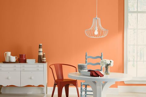 Type 7: The Enthusiast  color - Cheerful Tangerine Painted Wooden Chairs, Calming Paint Colors, Redo Kitchen Cabinets, Behr Colors, Paint Collection, Home Refresh, The Enneagram, Best Paint, Flat Interior