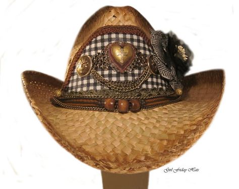 On Vacation: Western Steampunk Inspired Straw Cowgirl Hat Straw Cowgirl Hat, Cowgirl Hats, Heart Locket, Silver Cross, Brass Chain, Western Fashion, To My Daughter, Cowboy Hats, Brown Leather