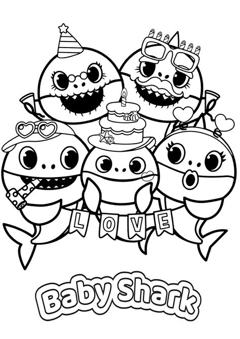 Cumpleaños de Baby Shark, Baby Shark Printable, Baby Shark Coloring Pages, Cocomelon Coloring Pages, Shark Activities, Boy Coloring, Shark Coloring Pages, Shark Family, Doo Doo, Family Coloring