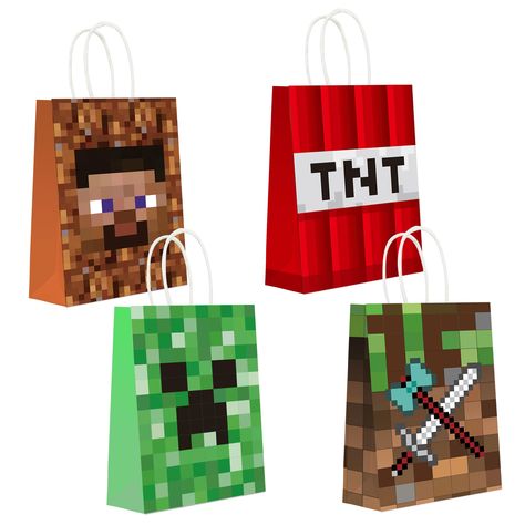 PRICES MAY VARY. 【Minecraft party favor bags】16 piece mincraft party goodie or treat bags. 4 unique pixel miner party theme designs with clear patterns, mimicking some favorite miner game themes and characters. 【Minecraft birthday party supplies】Made with thick kraft paper with reinforced bottom which makes them very strong and will hold all your pixel miner game treats and party favors easily. 【Minecraft party favors】Perfect size of 6 inch by 3.2 inch by 8.6 inch, our favor bags are big enough Minecraft Party Bags, Minecraft Birthday Decorations, Minecraft Party Supplies, Minecraft Party Favors, Candy Gift Bags, Minecraft Party Decorations, Kids Favors, Minecraft Birthday Party, Minecraft Birthday