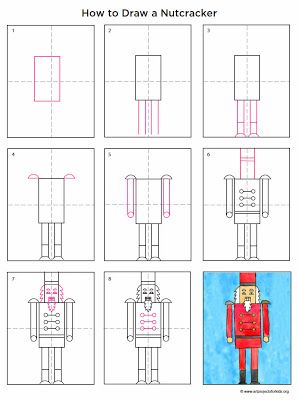 Art Projects for Kids: How to Draw a Nutcracker. FREE printer-friendly pdf. #artprojectsforkids Tray Drawing, Trin For Trin Tegning, Drawing Worksheets, Holiday Art Projects, Draw Tutorial, Christmas Art Projects, Daisy Scouts, 2nd Grade Art, Winter Art Projects