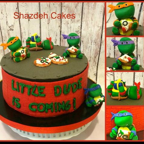 Ninja Turtles Baby Shower Ideas, Ninja Turtle Baby Shower Ideas, Turtle Bathroom Ideas, Turtle Baby Shower Cake, Turtle Baby Shower Theme, Baby Ninja Turtle, Ninja Turtle Theme, Tmnt Cake, April Baby Shower