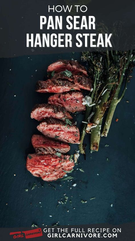 Hanging Steak Recipes, How To Cook Hanger Steak, Hanger Steak Recipes Cast Iron, Hangar Steak Recipe, Beef Hanger Steak Recipe, Hanger Steak Recipes, Hanger Steaks, Hangar Steak, Herb Butter Sauce