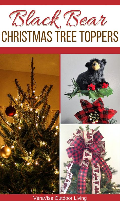 What is a Christmas tree without an eye-catching piece on top? To tie your black bear-inspired Christmas tree all together make sure you have these adorable Black bear Christmas tree toppers that will surely snatch everyone's attention this holiday season. Bear Christmas Tree Topper, Bear Theme Christmas Tree, Black Bear Christmas Tree, Cute Black Bear, Red And Black Christmas, Bear Christmas Tree, Christmas Tree Tops, Christmas Topper, Themed Christmas