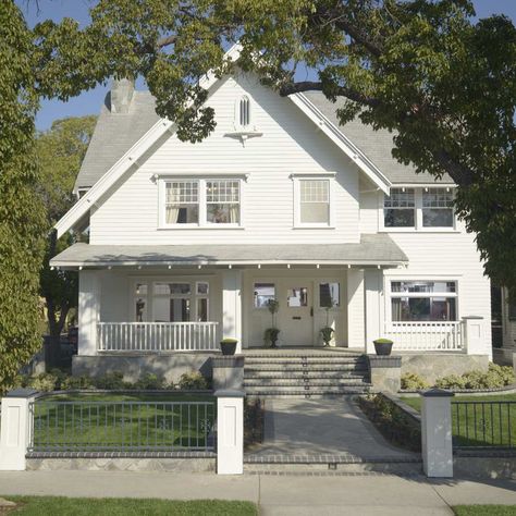 75 Craftsman White Exterior Home Ideas You'll Love - September, 2022 | Houzz White House With Gray Roof, White Craftsman House Exterior, Craftsman House Colors Exterior, All White House Exteriors, White Craftsman Exterior, White Bungalow Exterior, Craftsman Cottage Exterior, Exterior Trim Ideas, White Craftsman House