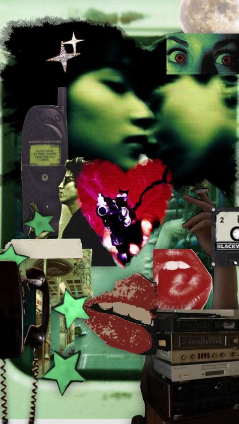 Green Punk Aesthetic, Grunge Collage, Green Collage, Punk Moodboard, Punk Aesthetic, Color Collage, 90s Colors, Iphone App Layout, Collage Template