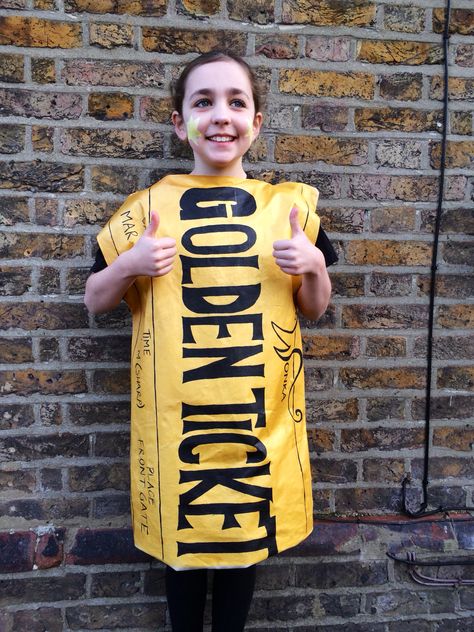 World Book Day. Roald Dahl. Charlie and the Chocolate factory. Golden Ticket. Pillowcase costume. Roald Dahl Dress Up, World Book Day Characters, Costume Ideas For Boys, Roald Dahl Costumes, Literary Costumes, Roald Dahl Fancy Dress, Easy Costume Ideas, Book Characters Dress Up, Roald Dahl Day