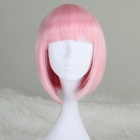 Bob With Bangs Wig, Straight Bob With Bangs, Fringe Bob Haircut, Blue Purple Hair, Pink Wigs, Pink Cosplay, Bob Cut Wigs, Short Straight Bob, Halloween Fest