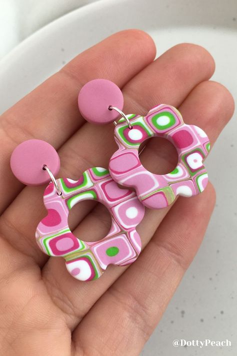 Polymer Clay Flower Earrings, Clay Flower Earrings, Hot Pink Barbie, Pink Flower Earrings, Etsy Jewelry Handmade, Natural Clay, Pink Barbie, Polymer Clay Jewelry Diy, Clay Flower