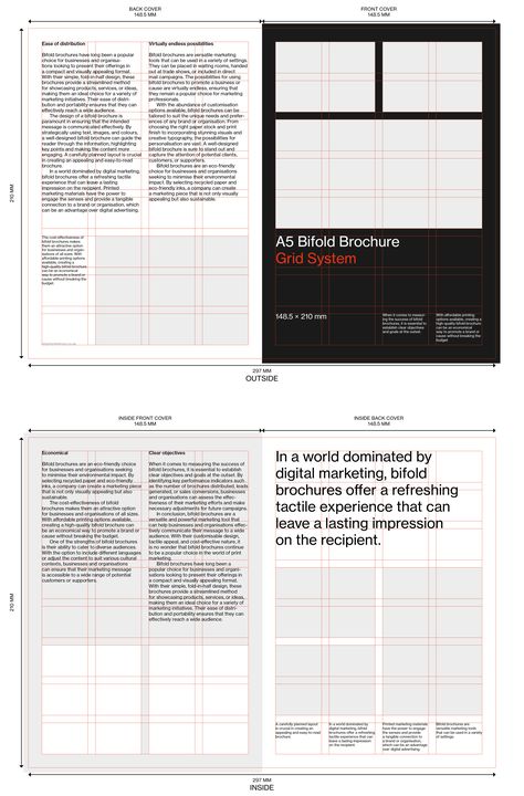 Bifold Brochure Grid System / Template for InDesign – with fold guides and visible grid Broadsheet Design Layout, Program Guide Design, A5 Layout Design, Book Grid Layout, Magazine Grid Layout, Swiss Grid Design, Modular Grid Layout, Swiss Web Design, A5 Brochure Design