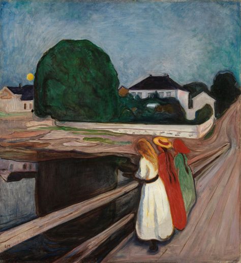 Edvard Munch, The Girls on the Bridge. Antagelig 1901 Le Cri Munch, German Expressionism, Edvard Munch, Henri Rousseau, 12 December, Hur Man Målar, Poster Vintage, Gustav Klimt, Famous Artists