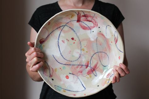 large painterly ceramic plate by ceramicist Cath Maskell Pasta Plate, Meet The Maker, Clay Cup, Product Development, Ceramic Plate, Pottery Ideas, The Maker, Modern Ceramics, Clay Ideas