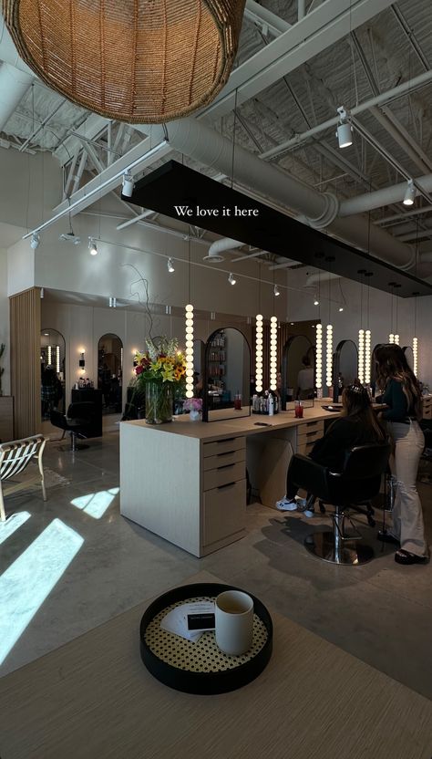 Hair Salon Home Ideas, Salon Home Ideas, Moody Hair Salon, Industrial Salon Decor, Hair Salon Interior Design Ideas, Hair Salon Suite, Future Workplace, Salon Remodel, Salon Board