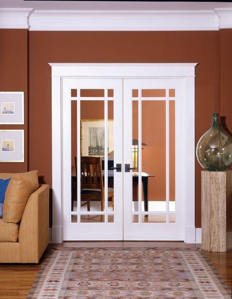 9-Lite Decorative Glass Interior Door - Rustic - Home Office - Orange County - by HomeStory Doors of Orange County | Houzz Craftsman Interior Doors, French Door Interior, Home Office Doors, Diy Interior Doors, Interior Glass Doors, Craftsman Interior, Contemporary Home Office, Glass French Doors, Glass Doors Interior