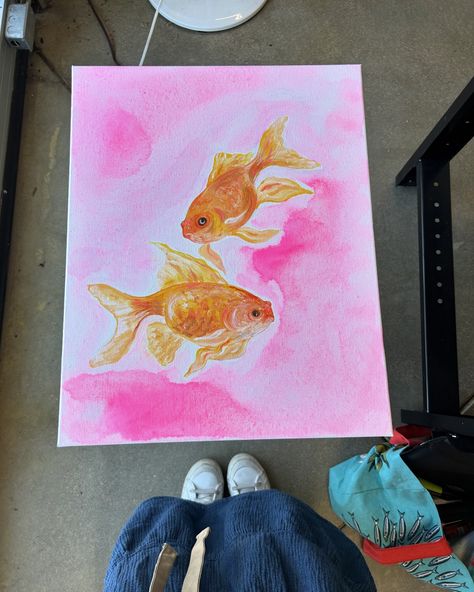 Swipe to unpaint the fishies 👉🏼 This was my first time properly painting goldfish using acrylic, before I’d only ever painted them with watercolors. And let me just say I liked using acrylic soooo much more (also I’m resisting the urge to name this one “Us as Fish II,” please give me name suggestions 😂) Oil Pastel Goldfish, Goldfish Acrylic Painting, Koi Fish Gouache Painting, Koi Fish Painting Acrylics Canvases, Resisting The Urge, Goldfish Oil Painting, Name Suggestions, Goldfish, Painting & Drawing