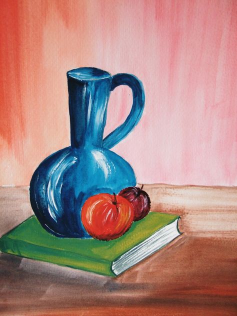 Simple Object Painting, Still Life Watercolor Paintings Easy, Object Drawing Still Life Watercolor Painting, Still Life Painting Easy, Easy Still Life Painting, Portfolio Painting, Watercolour Still Life, Easy Still Life Drawing, Colour Shading