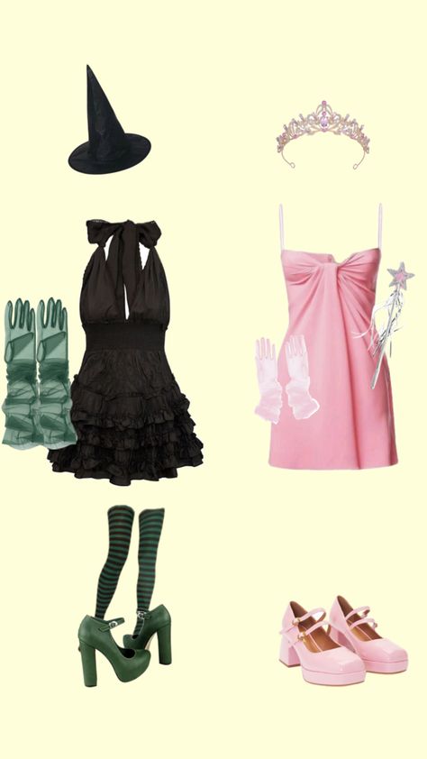 Elphaba + Glinda | Halloween | Outfit Ideas 💗✨💚 Glinda Halloween, Wicked Outfit, 2 Person Halloween Costumes, Elphaba Costume, Glinda And Elphaba, Halloween Outfit Ideas, Elphaba And Glinda, Halloween Outfit, College Outfits