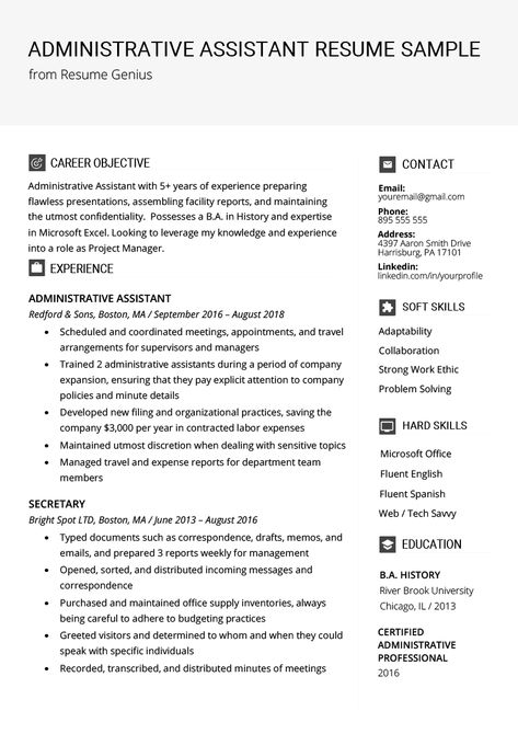 Administrative Assistant Resume Example & Writing Tips | Resume Genius Executive Assistant Job Description, Administrative Assistant Job Description, Executive Administrative Assistant, Office Assistant Resume, Scheduling Appointments, Resume Summary Examples, Administrative Assistant Resume, Writing Text, Resume Objective Examples