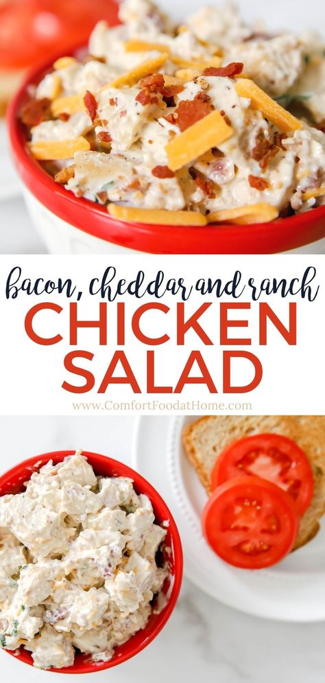 Need to feed a big family? Check out this recipe for bacon cheddar ranch chicken salad! Using 5 easy ingredients and leftover chopped chicken, this protein-packed salad is simple to make and can be whipped up in just minutes. Plus, it's full of delicious flavor! Bacon Ranch Chicken Salad, Chicken Bacon Ranch Salad, Bacon Ranch Salad, Ranch Chicken Salad Recipe, Cheddar Ranch Chicken, Ranch Chicken Salad, Packed Salad, Ranch Salad, Leftover Rotisserie Chicken