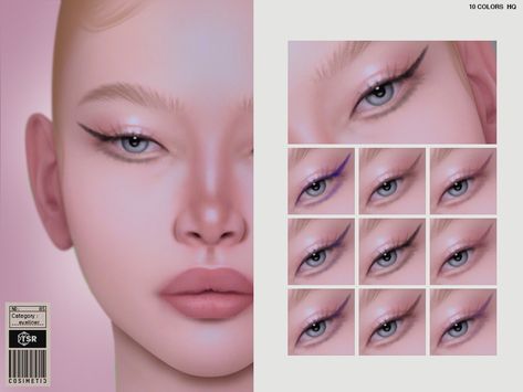 Cosimetic's Sims 4, Thick Eyeliner, Sims 4 Piercings, The Sims 4 Skin, Makeup Cc, Free Sims 4, Sims 4 Cc Makeup, Sims 4 Cc Skin, White Eyeliner