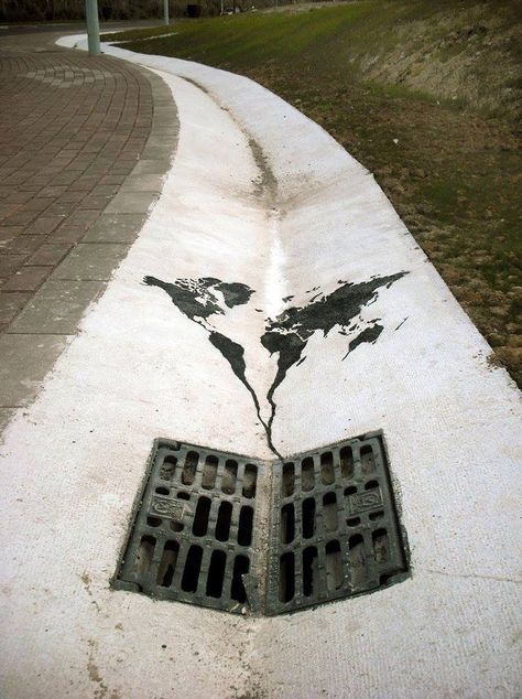 The world going down the drain – By Pejak in Santander, Spain. Expo 2020, 3d Street Art, Wow Art, Street Art Graffiti, Land Art, Street Artists, Public Art, Banksy, Graffiti Art