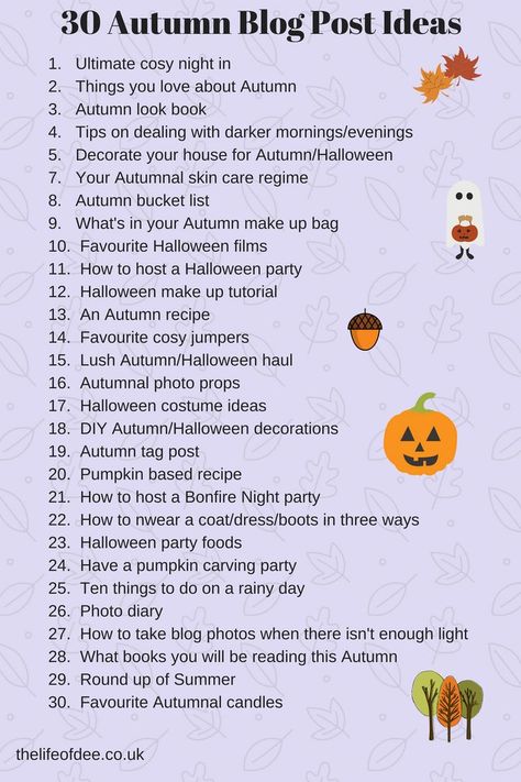 30 Autumn Blog Post Ideas Stuck for blog posts this season? Here are 30 blog post ideas to get you through Autumn. Autumn Blog Post Ideas, Blog Post Prompts, Fall Post Ideas, Blog Aesthetic Inspiration, Autumn Social Media Posts, Fall Content Ideas, Fall Post, Blog Post Topics, Youtube Ideas