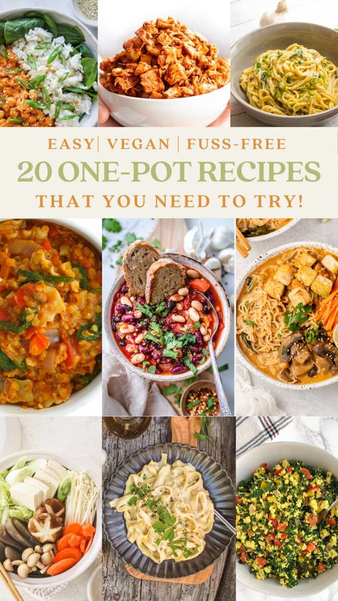 Vegan One Pot Meals, Best Vegan Chili, One Pot Recipes, Healthy One Pot Meals, One Pot Vegetarian, Tofu Recipes Vegan, Fettuccine Alfredo Recipes, Vegetarian Meal Plan, Vegan Thanksgiving Recipes