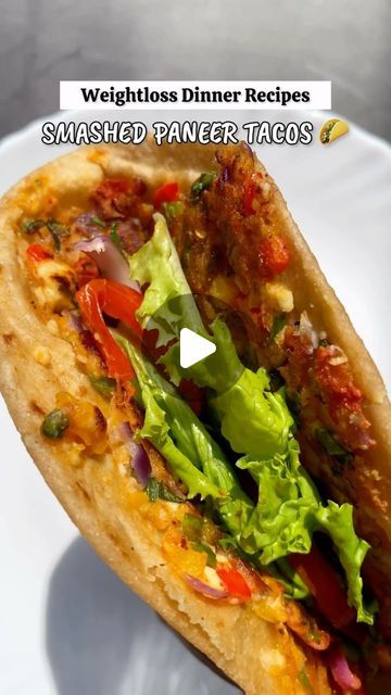 Aarzoo Sethi on Instagram: "Smashed Paneer Tacos 🌮  Taking tacos on a tasty detour with smashed paneer and veggies — where our vibrant Indian flavors meet the ultimate Mexican street food!   Benefits : 🇮🇳 🇲🇽 Cultural Fusion Appeal  🥦🥕🌽Vegetarian-Friendly ❣️Health Benefits 😎 Photogenic Dish  Ingredients :  🧅 Onion  🌶 Bell Pepper  🍅 Tomato 🧈 Paneer  🌿 Coriander 🥬 lettuce  Instructions : 📌Take 1 bowl and Add 1 chopped Onion, 1/2 cup Bell Pepper , 1 chopped Tomato, 100g crumble Paneer , 1/4 cup Besan, 1 Green Chilli, Fresh Chopped Coriander. 📌 Add Salt , Add Red Chilli Powder, Add Italian seasoning.  📌 Mix Everything well & Spread it on a Multigrain Parantha . 📌 Cook well with 1tbsp Oil . 📌 Add Lettuce , Onion, Tomato, Coriander & Hot Sauce .  Follow dietnaree for more heal Indian Italian Fusion Food, Paneer Tacos, Healthy Taco Recipes, Food Benefits, Veggie Tacos, Mexican Street Food, Red Chilli Powder, Vegetarian Fast Food, Healthy Tacos