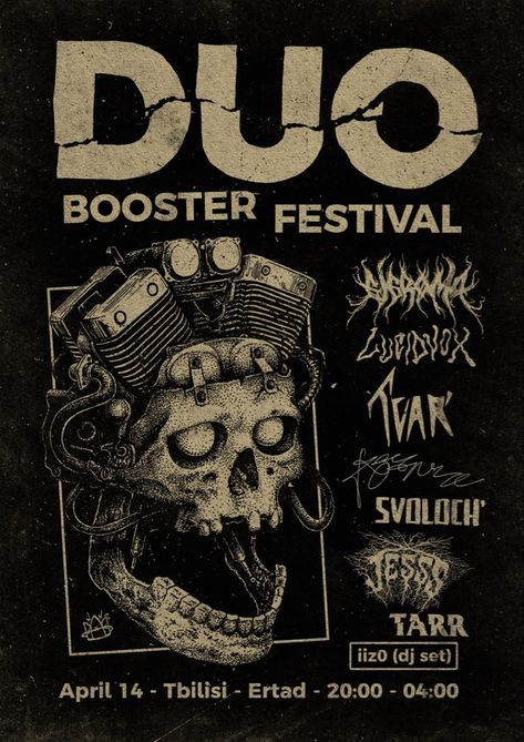 Festival concert poster with skull and engine. Punk rock. Metal. Punk Music Poster, Heavy Metal Poster Design, Punk Gig Poster, Metal Festival Poster, Punk Festival Poster, Rock Concert Poster Design, Concert Flyer Design Inspiration, Concert Poster Design Graphics, Metal Concert Poster