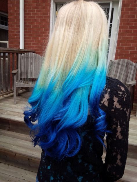 Blue And Blonde Hair, Blue Tips Hair, Blonde And Blue Hair, Blonde Dye, Blond Ombre, Blue Ombre Hair, Dark Blue Hair, Brown Ombre Hair, Women Ideas