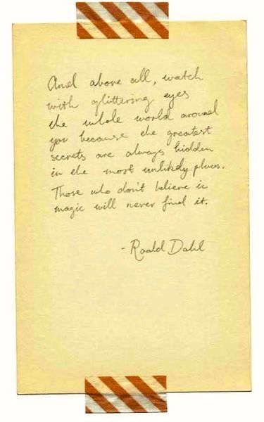 "And above all, each with glittering eyes the whole world around you because the greatest secrets are always hidden in the most unlikely places. Those who don't believe in magic will never find it." -Roald Dahl Shel Silverstein, Words Worth, Roald Dahl, Wonderful Words, Quotable Quotes, Happy Weekend, The Library, Good Thoughts, Pretty Words
