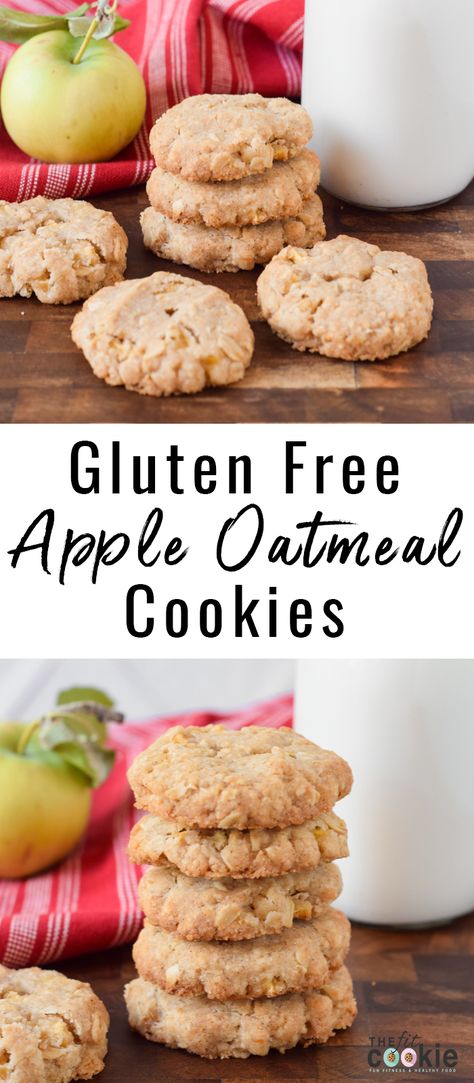 Celebrate the transition of summer into fall with fresh apple recipes, like these delicious and allergy friendly Gluten Free Apple Oatmeal Cookies! - @TheFitCookie #apples #glutenfree #peanutfree #vegan Oatmeal Cookies Dairy Free, Dairy Free Apple Recipes, Fresh Apple Recipes, Cookies Dairy Free, Gluten Free Apple Recipes, Gluten Free Fall Recipes, Apple Oatmeal Cookies, Apple Recipes Healthy, Gluten Free Apple