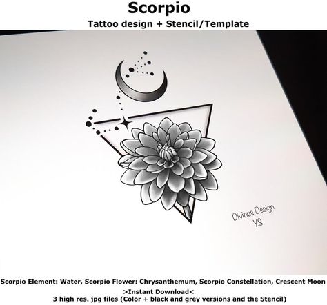 Scorpio Zodiac Tattoos, Element Tattoo, Nape Tattoo, Arrow Tattoo Design, Dragonfly Tattoo Design, Chrysanthemum Tattoo, Horoscope Tattoos, Scorpio Tattoo, Elements Tattoo