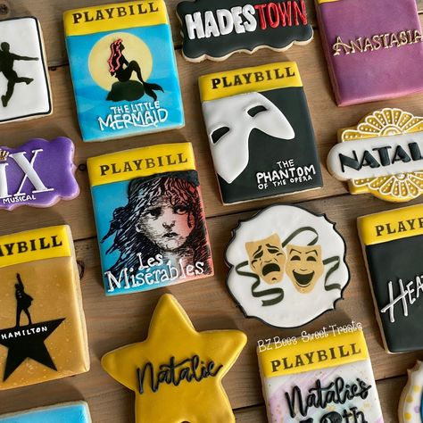 Broadway Themed Party Food, Broadway Themed Birthday Party, Broadway Birthday Party Ideas, Broadway Cookies, Broadway Birthday Party, Musicals Party, Broadway Themed Party, Broadway Sweet 16, Hamilton Party