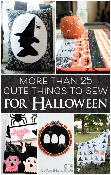 More than 25 cute things to sew for Halloween. Everything from Halloween quilts to Halloween pillows and Halloween decor ideas. Sewing For Fall, Free Sewing Craft Patterns, Cute Things To Sew, Sewing Decorations, Things To Sew, Halloween Sewing Projects, Halloween Witch Decorations, Halloween Sewing, Halloween Tattoo