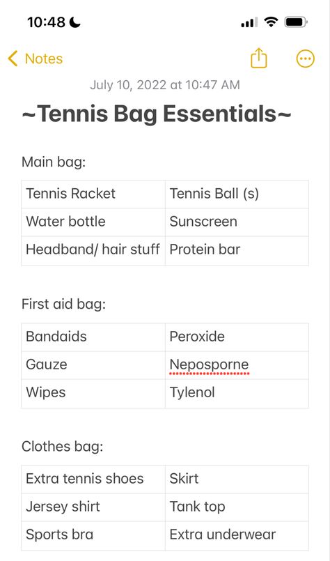 Tennis Cardio Workout, What To Keep In Your Tennis Bag, What To Put In Your Tennis Bag, Tennis Workout Outfit, What To Put In Tennis Bag, Tennis Bag Essentials List, Tennis Must Haves, Tennis Tryouts Tips, Tennis Workouts At Home